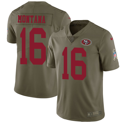 Nike 49ers #16 Joe Montana Olive Men's Stitched NFL Limited Salute to Service Jersey